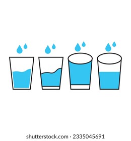 glass of water icon set. flat vector illustration.