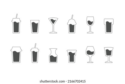 Juego de iconos de vidrio de agua. Ilustración del vector