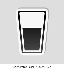 glass of water icon. Sticker style with white border and simple shadow on gray background