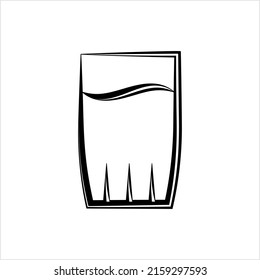 Glass Water Icon, Tubular Shape Liquid Container Holder Top Open With A Glass Bottom. Drinking Water Glass Vector Art Illustration