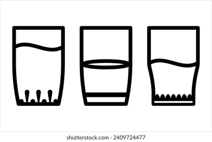 Glass Water Icon, Tubular Shape Liquid Container Holder Top Open With A Glass Bottom. Drinking Water Glass Vector Art Illustration