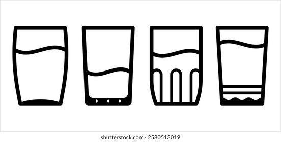 Glass Water Icon, Tubular Shape Liquid Container Holder Top Open With A Glass Bottom. Drinking Water Glass Vector Art Illustration