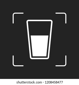 glass of water icon. White object in camera autofocus on dark background