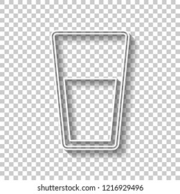 glass of water icon. White outline sign with shadow on transparent background