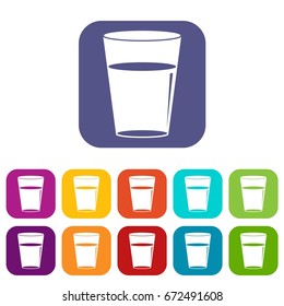 Glass water icons set vector illustration in flat style In colors red, blue, green and other