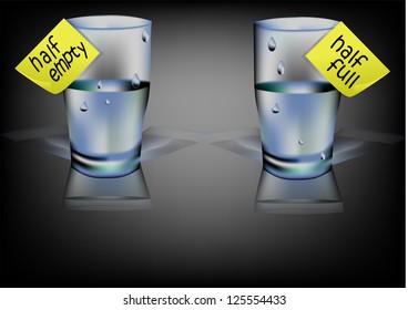 Glass Of Water With Inscription Half Full, Half Empty