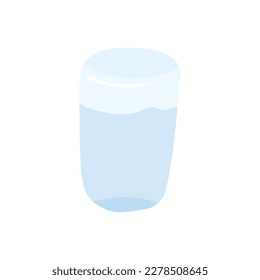 Glass of water isolated cartoon illustration in blue color. Cold drink concept.