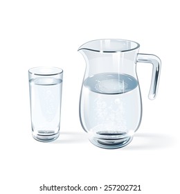 Glass Of Water And The Glass Jug On A White Background