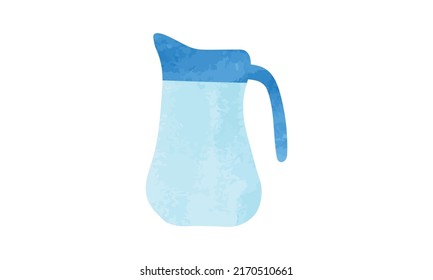 Glass water jug watercolor style vector illustration isolated on white background. Simple jug clipart. Minimalist water jug cartoon drawing. Minimalist jug vector design. Hand drawn style