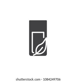 Glass of water and leaf vector icon. filled flat sign for mobile concept and web design. Healthy lifestyle simple solid icon. Symbol, logo illustration. Pixel perfect vector graphics