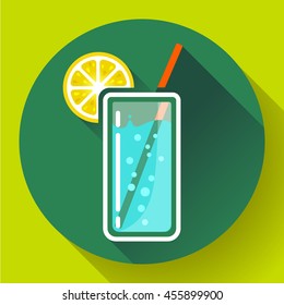 glass of water with lemon icon flat 2.0 design style long shadow.