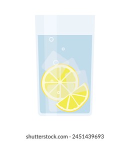 glass of water with lemon slices and ice cubes; daily hydration concept; perfect for health-related blogs, wellness publications or lifestyle websites- vector illustration