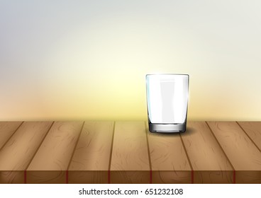 Glass of water on the table in the background light sky vector illustration