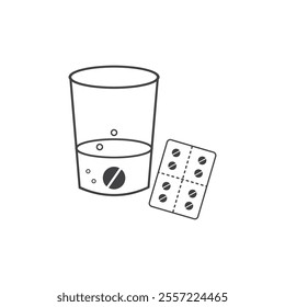 Glass water pill and blister pack medicine illustration