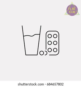 glass of water and pills line icon