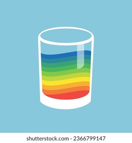 Glass of water with rainbow colors on blue background. Vector illustration.