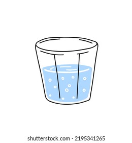 Glass of water. Refreshing drink. Doodle outline cartoon. Trendy modern illustration. Blue liquid cup