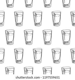 glass of water seamless pattern isolated on white background
