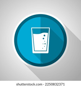 Glass of water symbol, flat design vector blue icon with long shadow