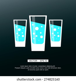 Glass of water symbol. Flat icon with long shadow. Vector illustration