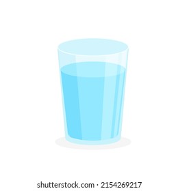 Glass of water in trendy flat style. Blue transparent glass filled with liquid. Vector illustration on white background.