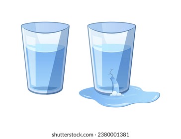 Glass of water vector. The glass broke and spilled water.