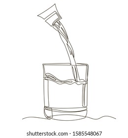 glass of water. vector contour image. one line. water pours into a glass
