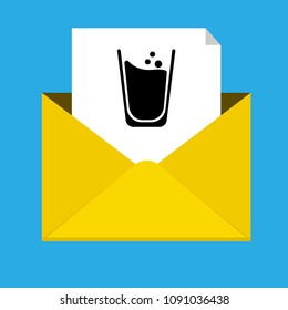 glass of water vector icon and envelope