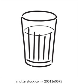 glass of water vector and illustration, black and white, hand drawn, sketch style, isolated on white background.