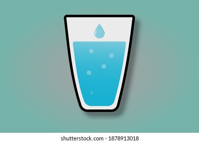 Glass of water vector on blue background.