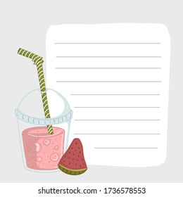 
A glass of watermelon drink with a straw. Place for text