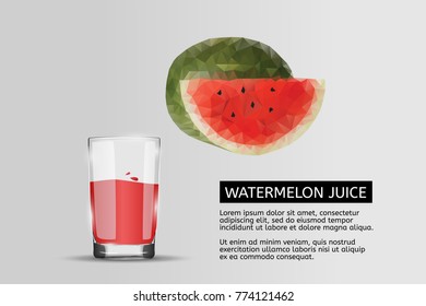 Glass of watermelon juice. Vector realistic illustration. Non transparent elements.