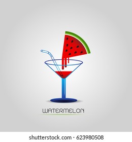 Glass with watermelon smoothie with drinking straw