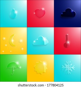 glass weather icons, vector illustration