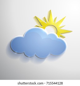 Glass weather vector icon of sun and cloud