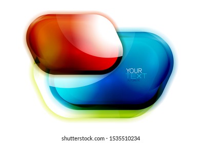 Glass web banner graphic design, bright transparent glossy element for message, digital bubble icon. Vector art. Modern template for internet buttons, speech bubbles and techno design elements
