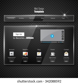 Glass Website template design on black metal plate 