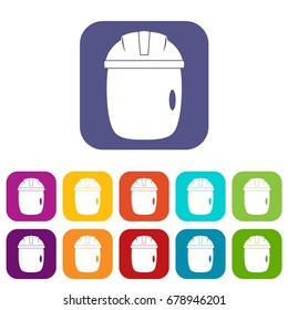Glass welding mask icons set vector illustration in flat style In colors red, blue, green and other
