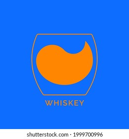 Glass whiskey with a drop of drink inside. Contour line art in flat style. Restaurant alcoholic illustration for celebration design. Beverage outline icon. Isolated on color background. Vector.
