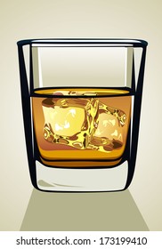Glass of whiskey and ice 