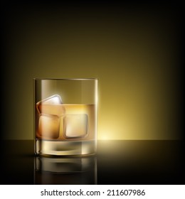 glass of whiskey with ice