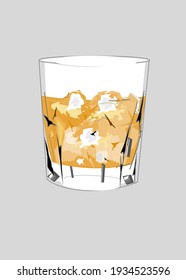 Glass of whiskey with ice. Isolate on white background.copy space for your text.