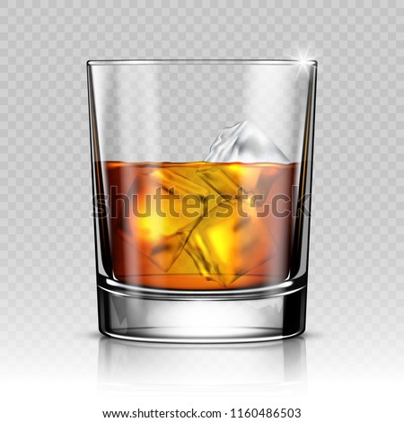 Glass of whiskey with ice isolated on transparent background