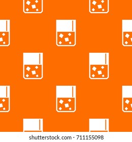 Glass of whiskey and ice pattern repeat seamless in orange color for any design. Vector geometric illustration
