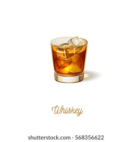 Glass of whiskey icon, realistic vector illustration
