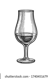 Glass of whiskey. Ink sketch isolated on white background. Hand drawn vector illustration. Retro style.