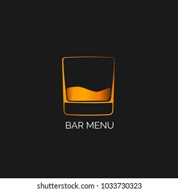 Glass of whiskey on dark gray background. Icon, symbol, logo alcohol. For the menu, bar, restaurant, wine list. minimal.