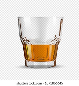 Glass for whiskey or rum isolated on transparent background. Realistic glass for the New Year holidays. Vector illustration