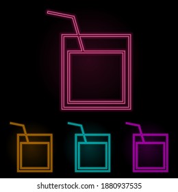 a glass of whiskey with a straw color neon set. Simple thin line, outline vector of web icons for ui and ux, website or mobile application