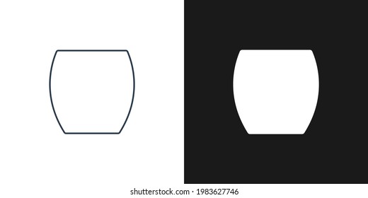 Glass whiskey. Two types of images. Contour line art in flat style. Silhouette wine glasses on a black background. Restaurant alcoholic illustration for celebration design. Beverage outline icon.
